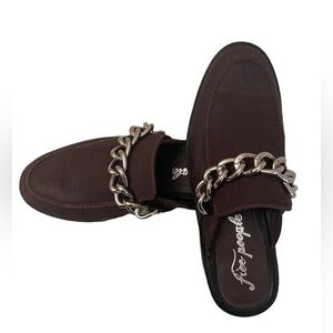 Free People Women’s Shoes Leather Loafer with Chain Color: Maroon